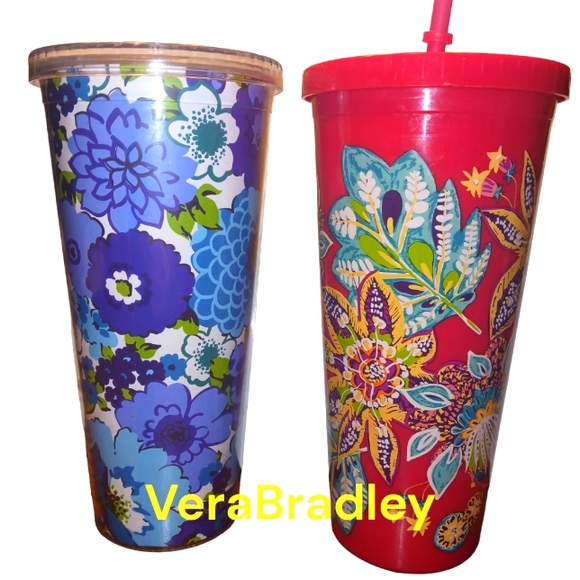 VeraBradley Thermal Cups (2) with Straws - Picture 1 of 6